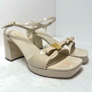 Ferragamo Marika Patent Leather  Women's Block Heel Platform Sandals